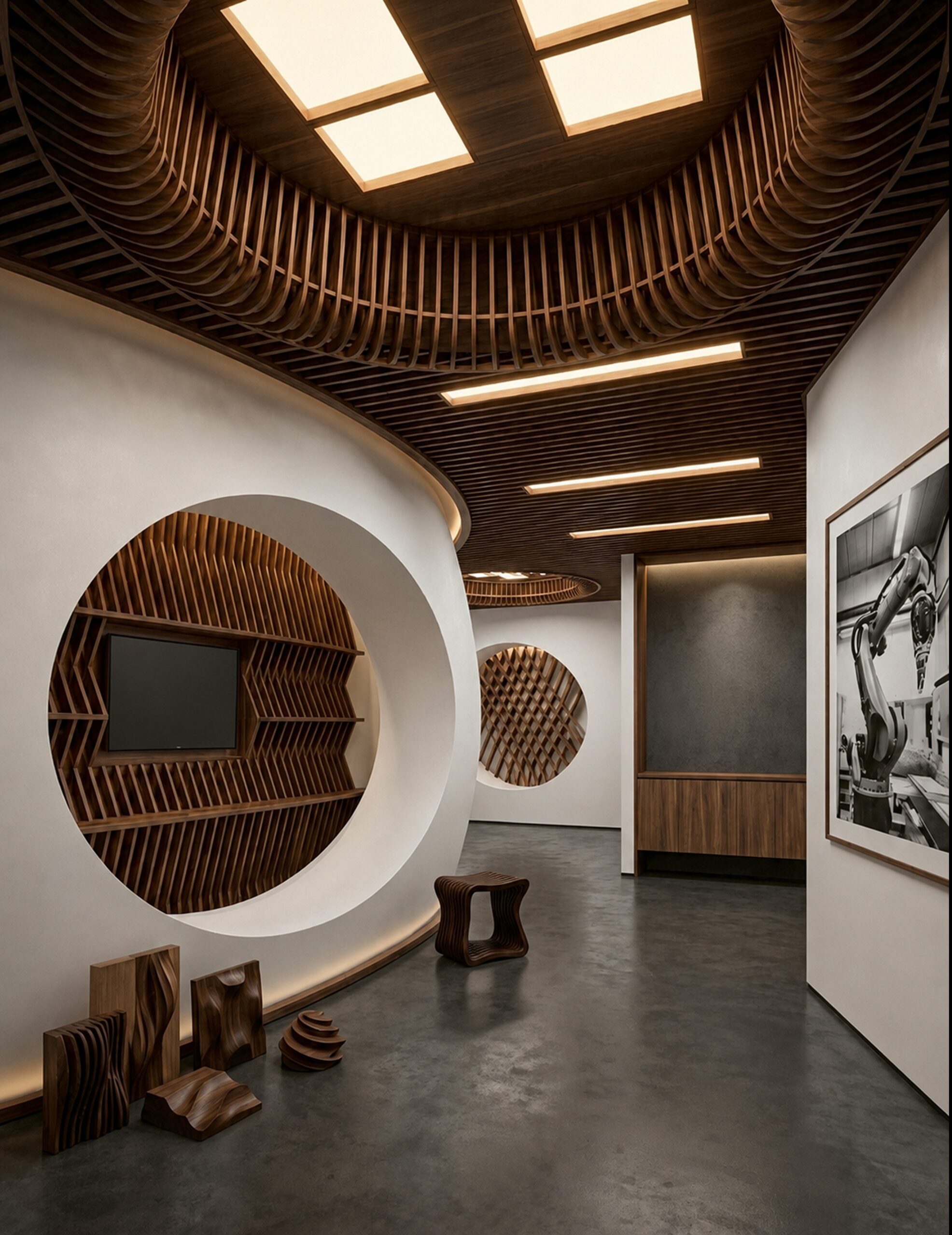 曲面天花板與展示牆規劃